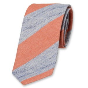 Cravate homme en lin - Bleu-Corail – Image 1